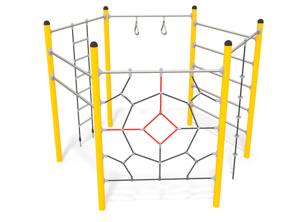 Klettersechseck für dem Spielplatz aus hochwertigem Stahl und robusten Seilen - zertifiziert nach DIN EN 1176